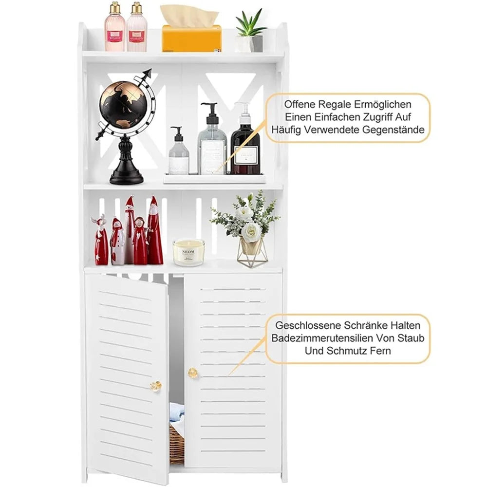 92x40x25cm Bathroom Storage Cabinet Multi-Tier Wood-Plastic Board Floor Standing Side Cabinet Organizer with Doors - 3