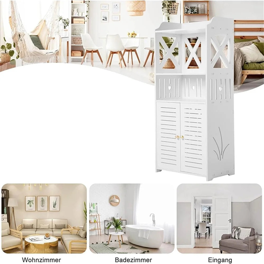 92x40x25cm Bathroom Storage Cabinet Multi-Tier Wood-Plastic Board Floor Standing Side Cabinet Organizer with Doors - 4