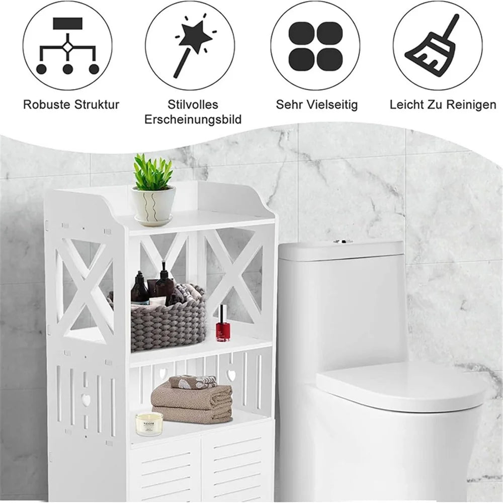92x40x25cm Bathroom Storage Cabinet Multi-Tier Wood-Plastic Board Floor Standing Side Cabinet Organizer with Doors - 5