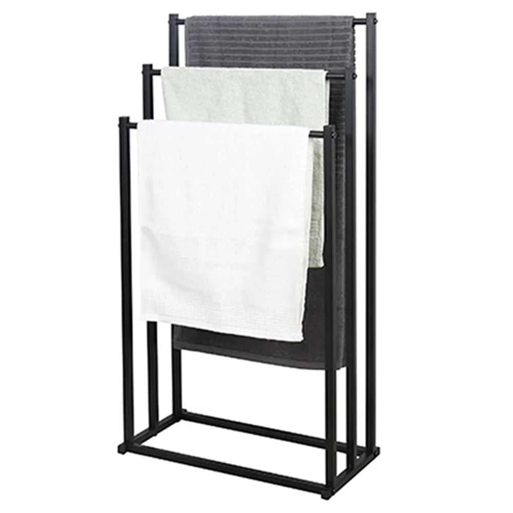 Space Saving Standing Towel Rack 3 Bars Carbon Steel Storage Stand for Bathroom Bedroom Balcony - 1
