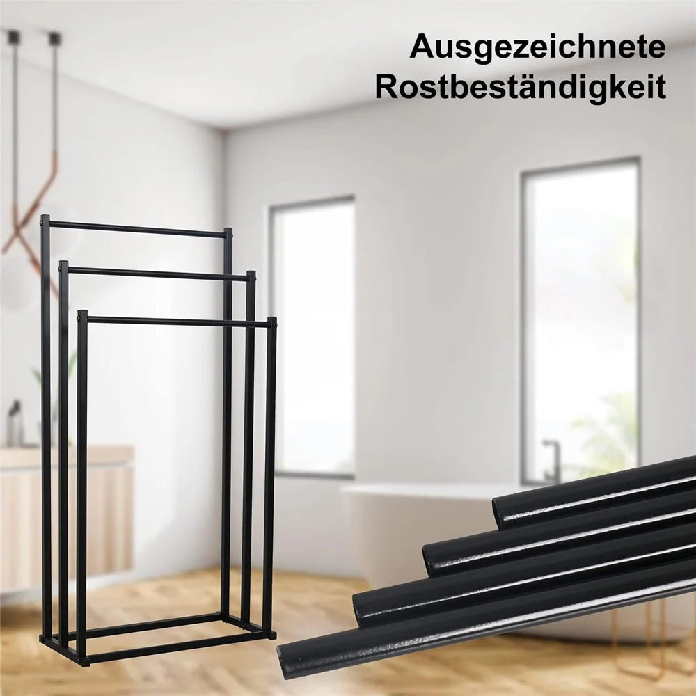 Space Saving Standing Towel Rack 3 Bars Carbon Steel Storage Stand for Bathroom Bedroom Balcony - 2
