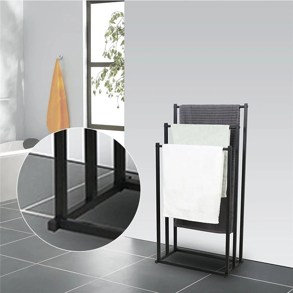 Space Saving Standing Towel Rack 3 Bars Carbon Steel Storage Stand for Bathroom Bedroom Balcony - 3