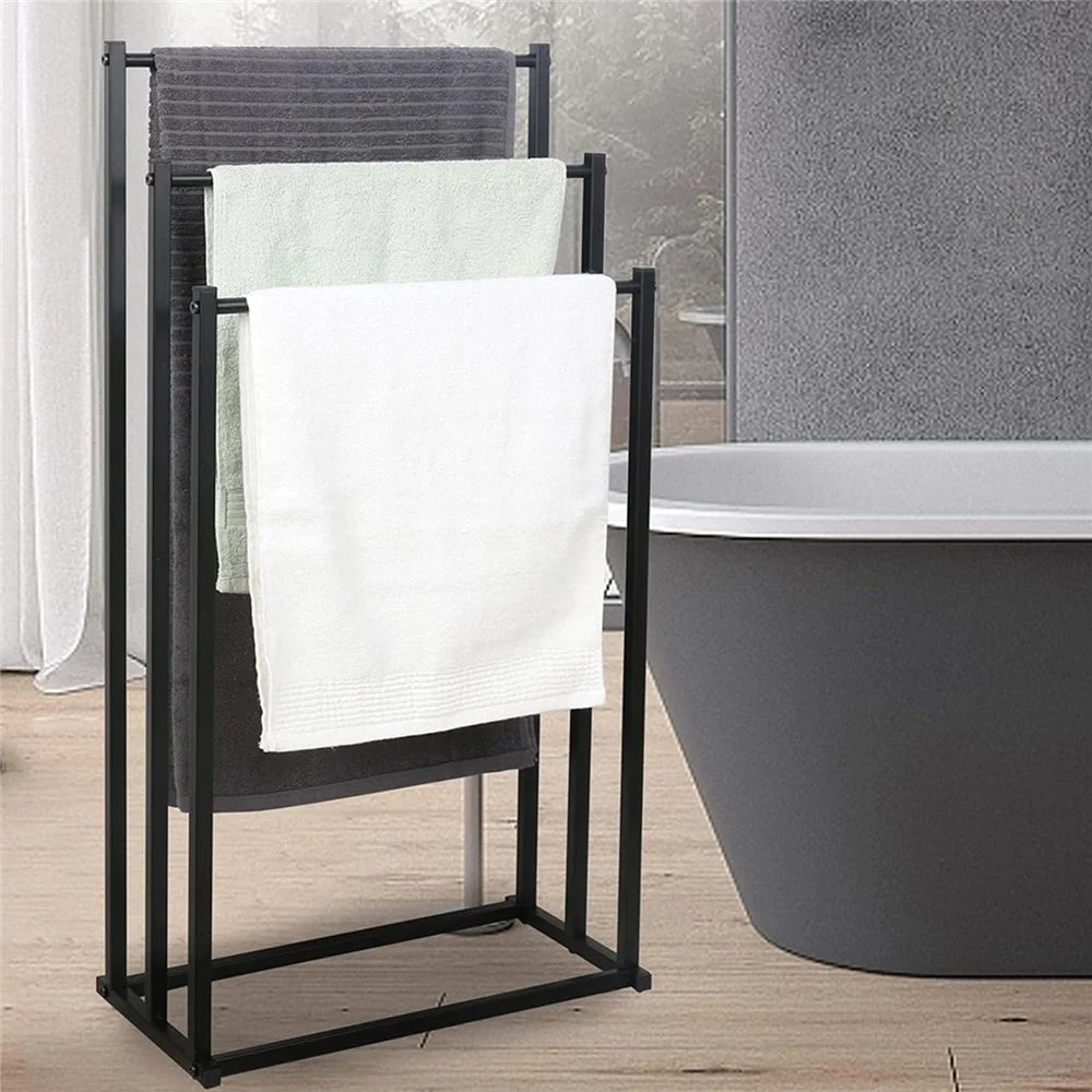 Space Saving Standing Towel Rack 3 Bars Carbon Steel Storage Stand for Bathroom Bedroom Balcony - 4