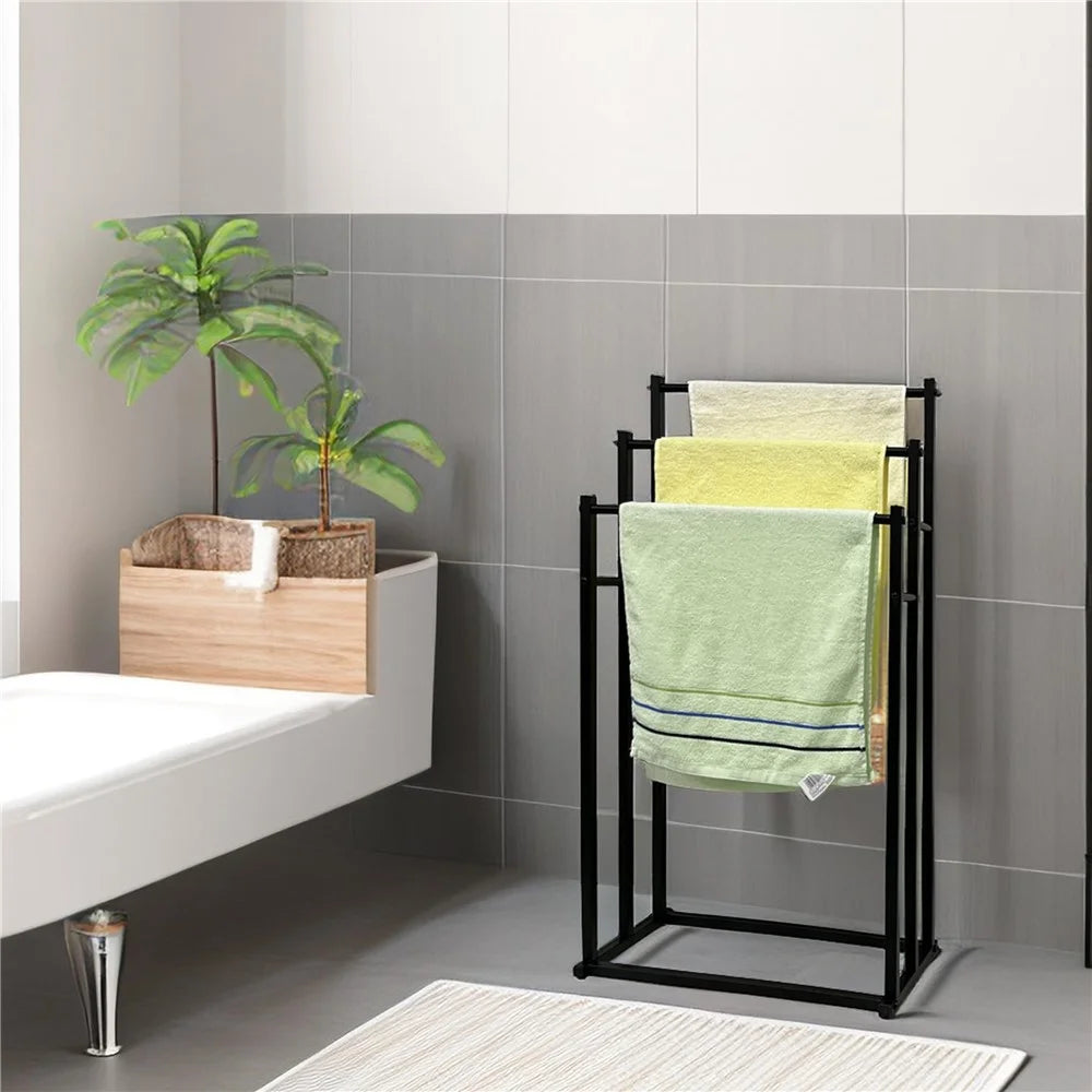 Space Saving Standing Towel Rack 3 Bars Carbon Steel Storage Stand for Bathroom Bedroom Balcony - 5