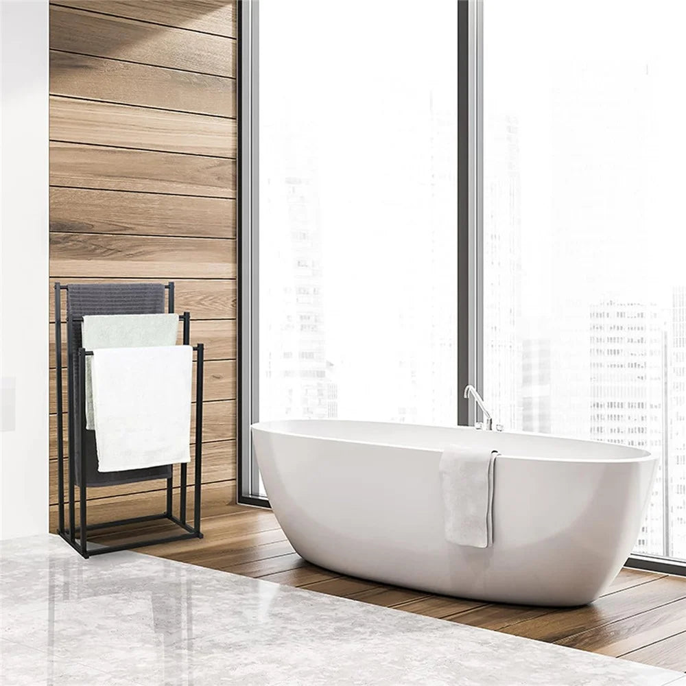 Space Saving Standing Towel Rack 3 Bars Carbon Steel Storage Stand for Bathroom Bedroom Balcony - 7