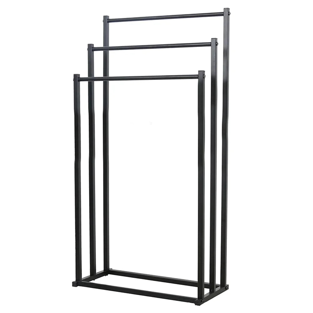 3-Tier Standing Towel Rack Bathroom Metal Towel Storage Organizer Stand - Black - 1