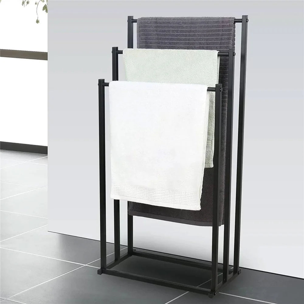 3-Tier Standing Towel Rack Bathroom Metal Towel Storage Organizer Stand - Black - 2