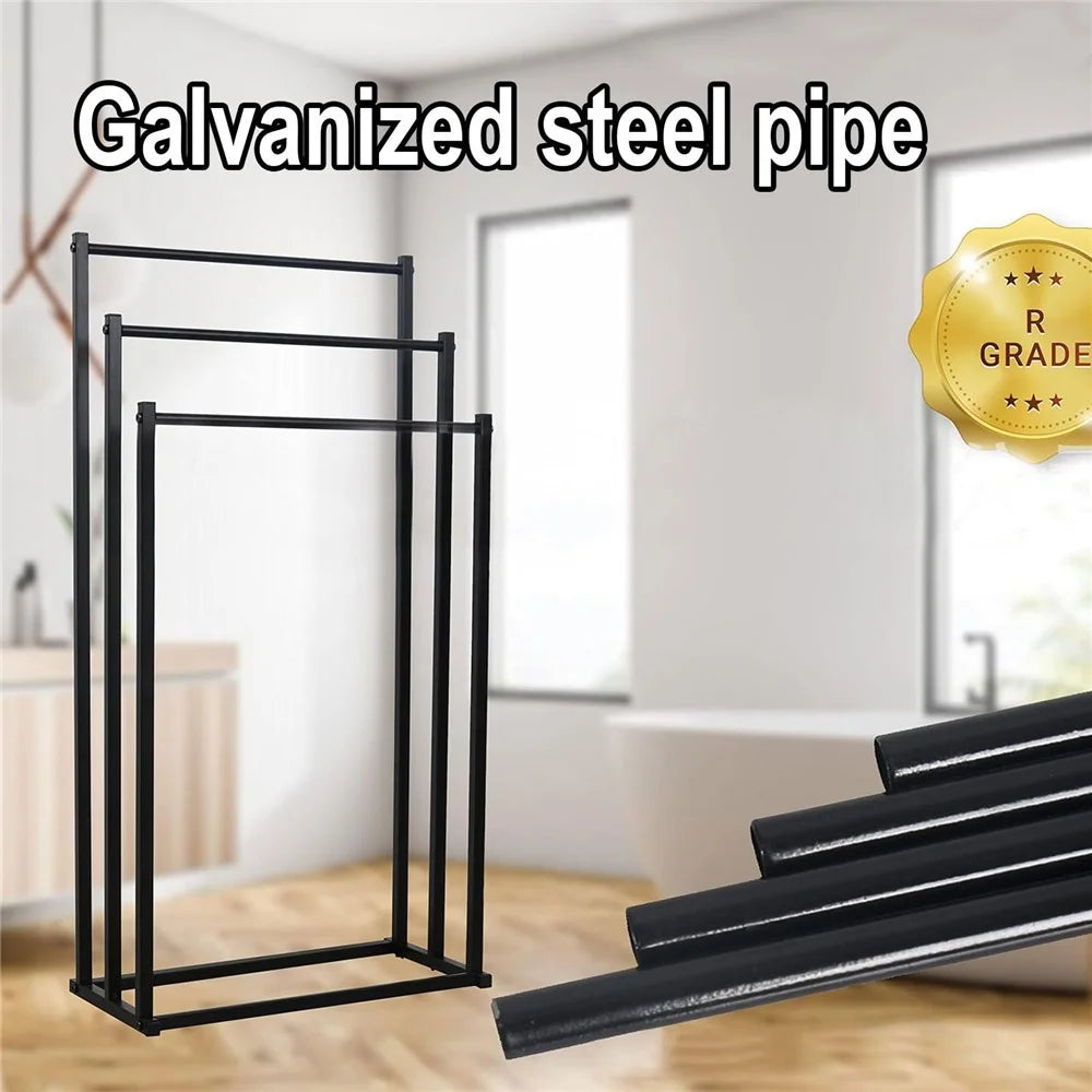 3-Tier Standing Towel Rack Bathroom Metal Towel Storage Organizer Stand - Black - 3