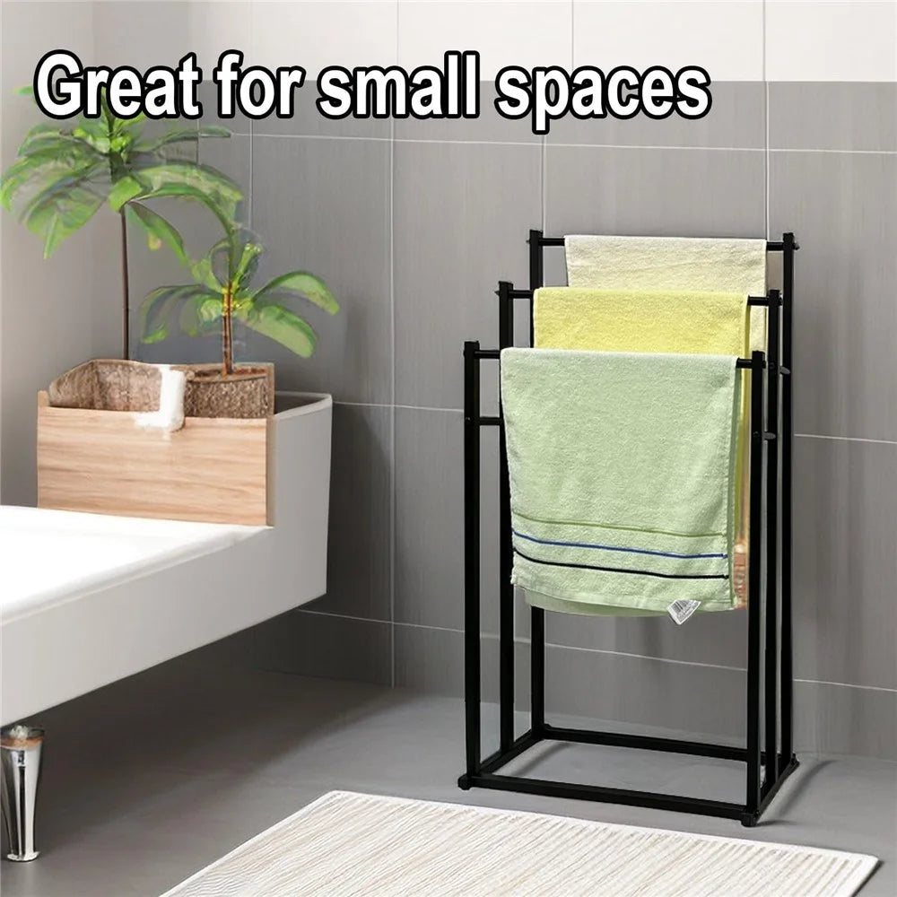3-Tier Standing Towel Rack Bathroom Metal Towel Storage Organizer Stand - Black - 4
