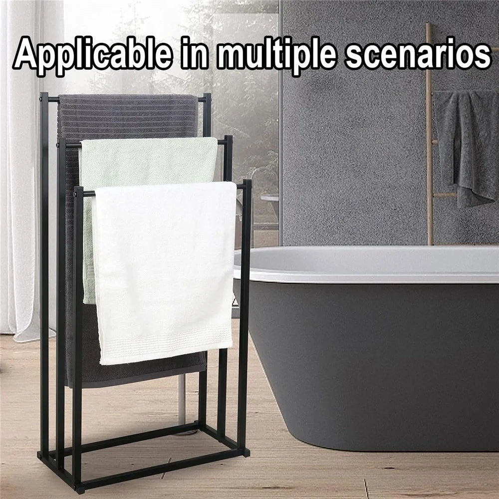 3-Tier Standing Towel Rack Bathroom Metal Towel Storage Organizer Stand - Black - 5