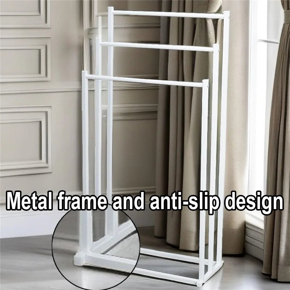 3-Tier Standing Towel Rack Bathroom Metal Towel Storage Organizer Stand - Black - 6