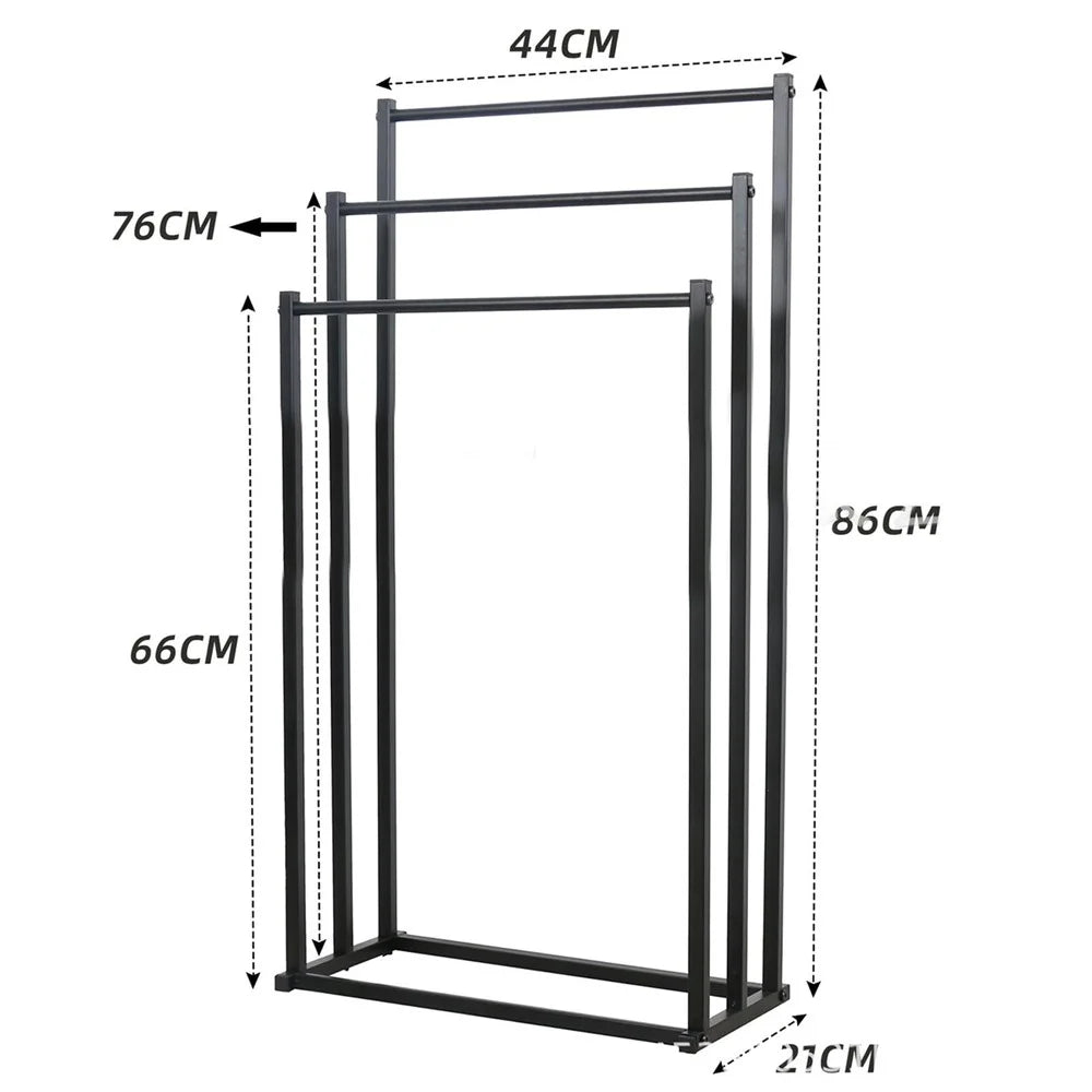 3-Tier Standing Towel Rack Bathroom Metal Towel Storage Organizer Stand - Black - 7