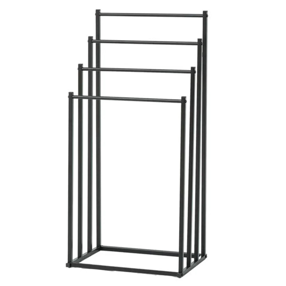 Standing Towel Rack Carbon Steel 4 Tier Hanging Rail Bathroom Balcony Storage Organizer - 1