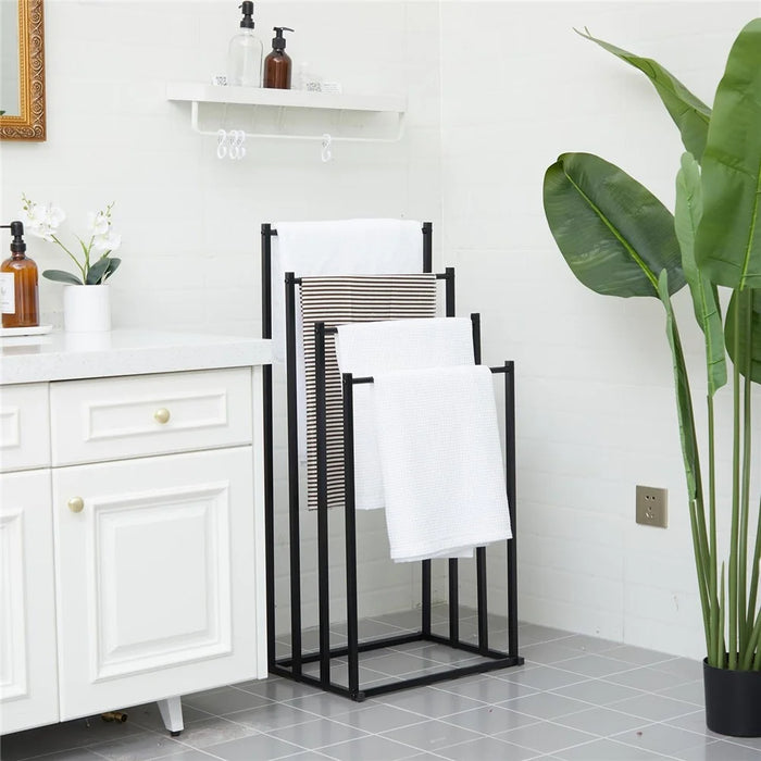 Standing Towel Rack Carbon Steel 4 Tier Hanging Rail Bathroom Balcony Storage Organizer - 3