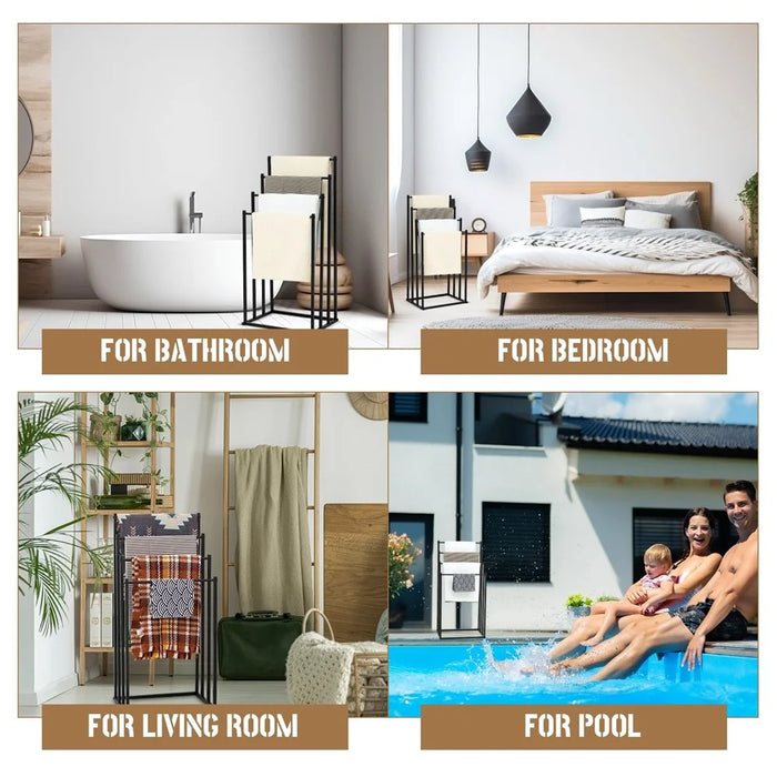 Standing Towel Rack Carbon Steel 4 Tier Hanging Rail Bathroom Balcony Storage Organizer - 6