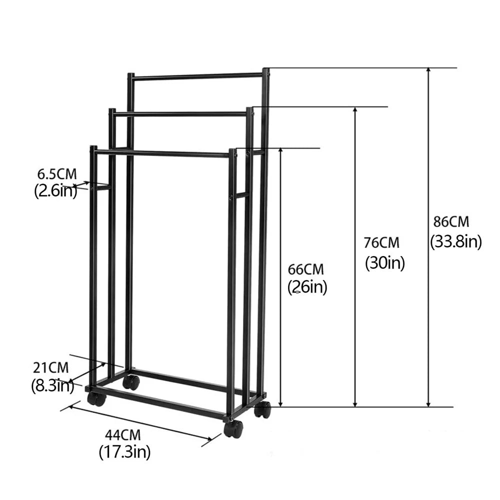 Carbon Steel Movable Towel Hanging Rack Storage Shelf Floor Standing Bathroom Towel Organizer - 7