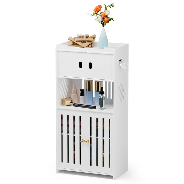 Bathroom Storage Cabinet Saving Space Multi-Tier Floor Standing Organizer with Doors - 1