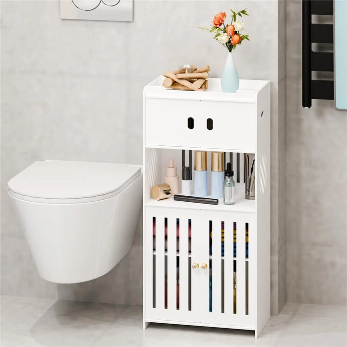 Bathroom Storage Cabinet Saving Space Multi-Tier Floor Standing Organizer with Doors - 4