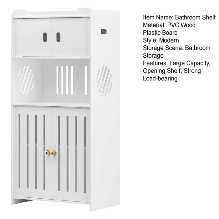 Bathroom Storage Cabinet Saving Space Multi-Tier Floor Standing Organizer with Doors - 6