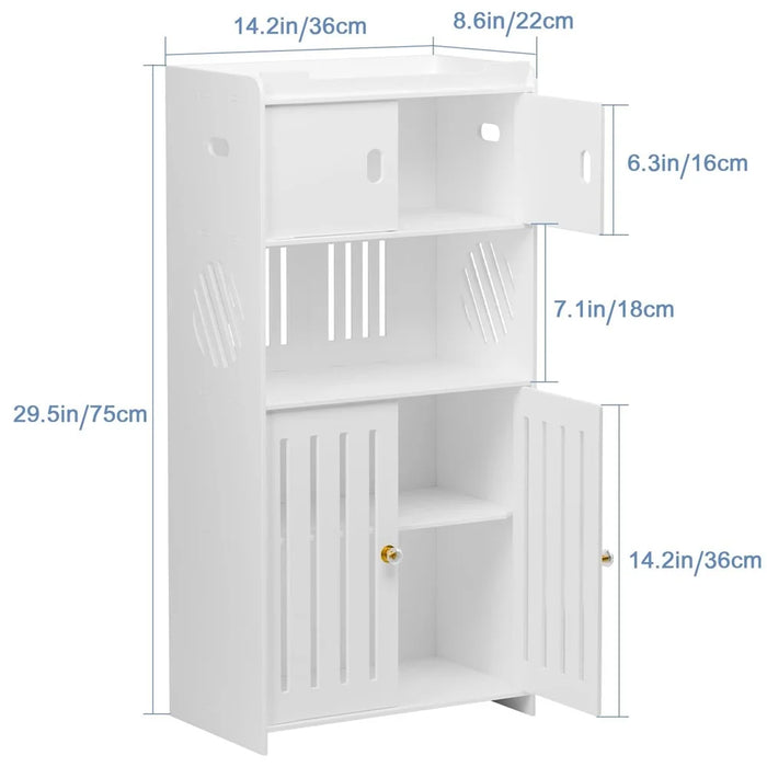 Bathroom Storage Cabinet Saving Space Multi-Tier Floor Standing Organizer with Doors - 7