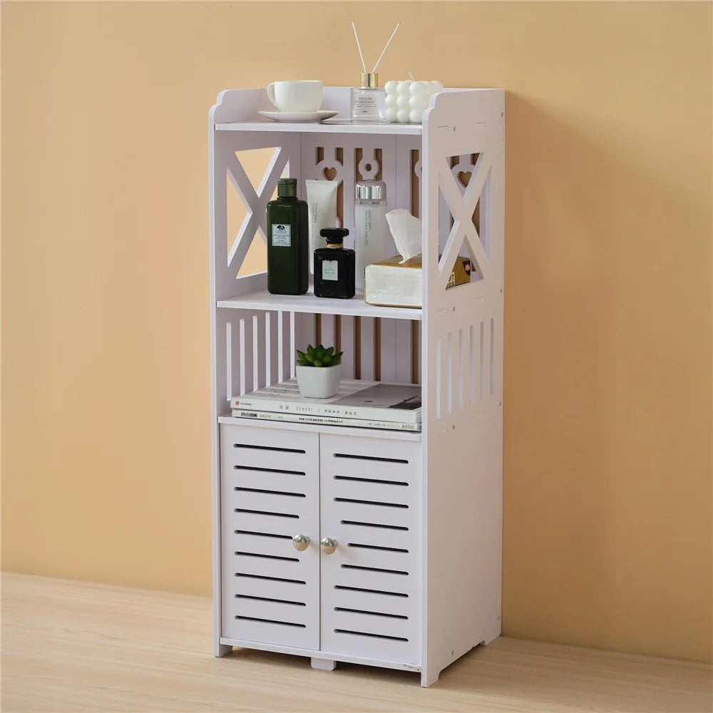 Bathroom Multi-Layer Storage Cabinet with 2 Doors Floor Standing Organizer Side Cabinet - 1