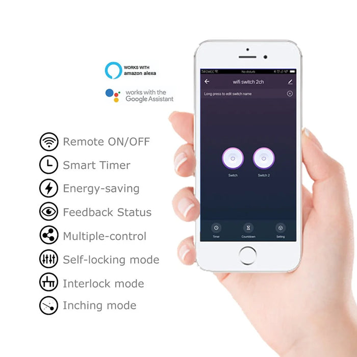 TY-DIY02 TUYA 2-Channel WiFi Smart Switch Relay Module Timing Function App Voice Remote Control for Amazon Alexa Google Assistant - 3