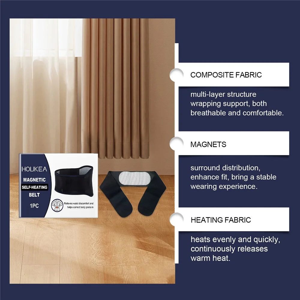 HOUKEA HK-B04-0048-01 Magnetic Therapy Waist Support Belt Self-Heating Adjustable Waist Band - 6