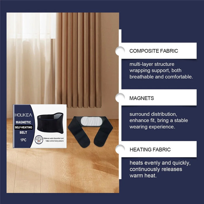 HOUKEA HK-B04-0048-01 Magnetic Therapy Waist Support Belt Self-Heating Adjustable Waist Band - 6