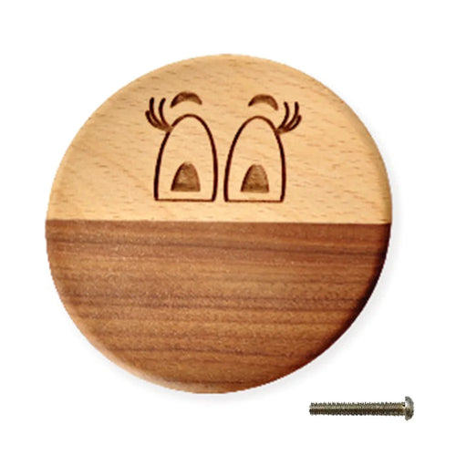 Creative Round Emoji Drawer Pull Handle Wooden Coat Hanging Hook for Furniture Wardrobe Cabinet - Big Eyes - 1