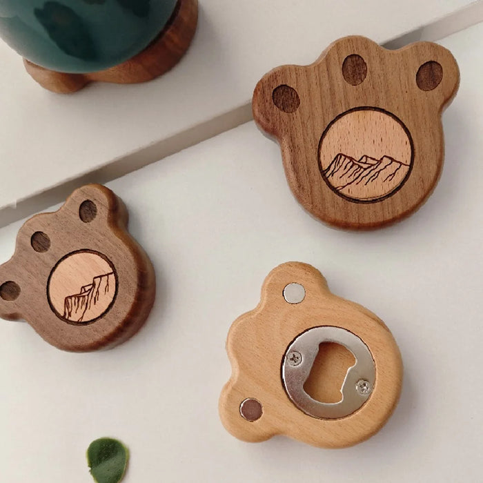 8.5x8cm Bear Claw Bottle Opener Walnut Wood Fridge Magnet Cup Mat Multifunction Kitchen Tool - 6