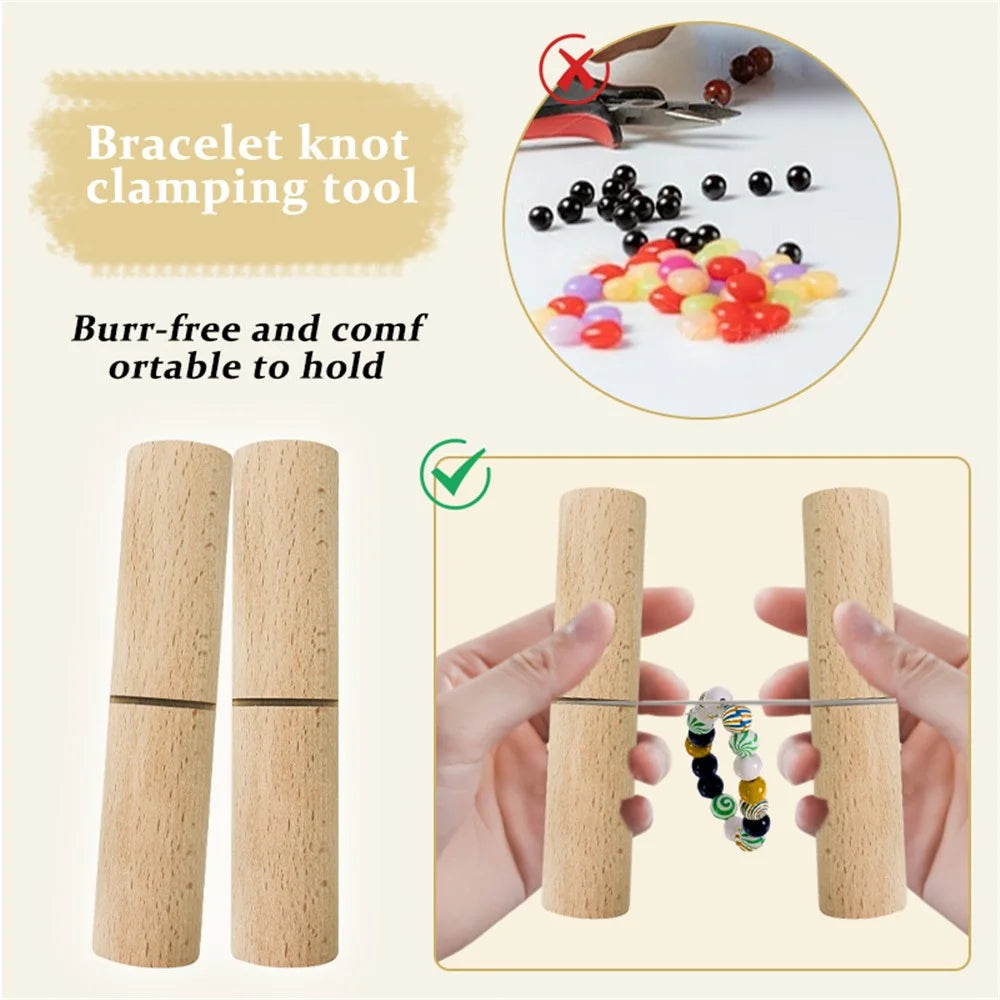 1 Pair Wooden Handle Knot Tightening Tool for Silicone Bead Bracelets Jewelry Making Craft - 3