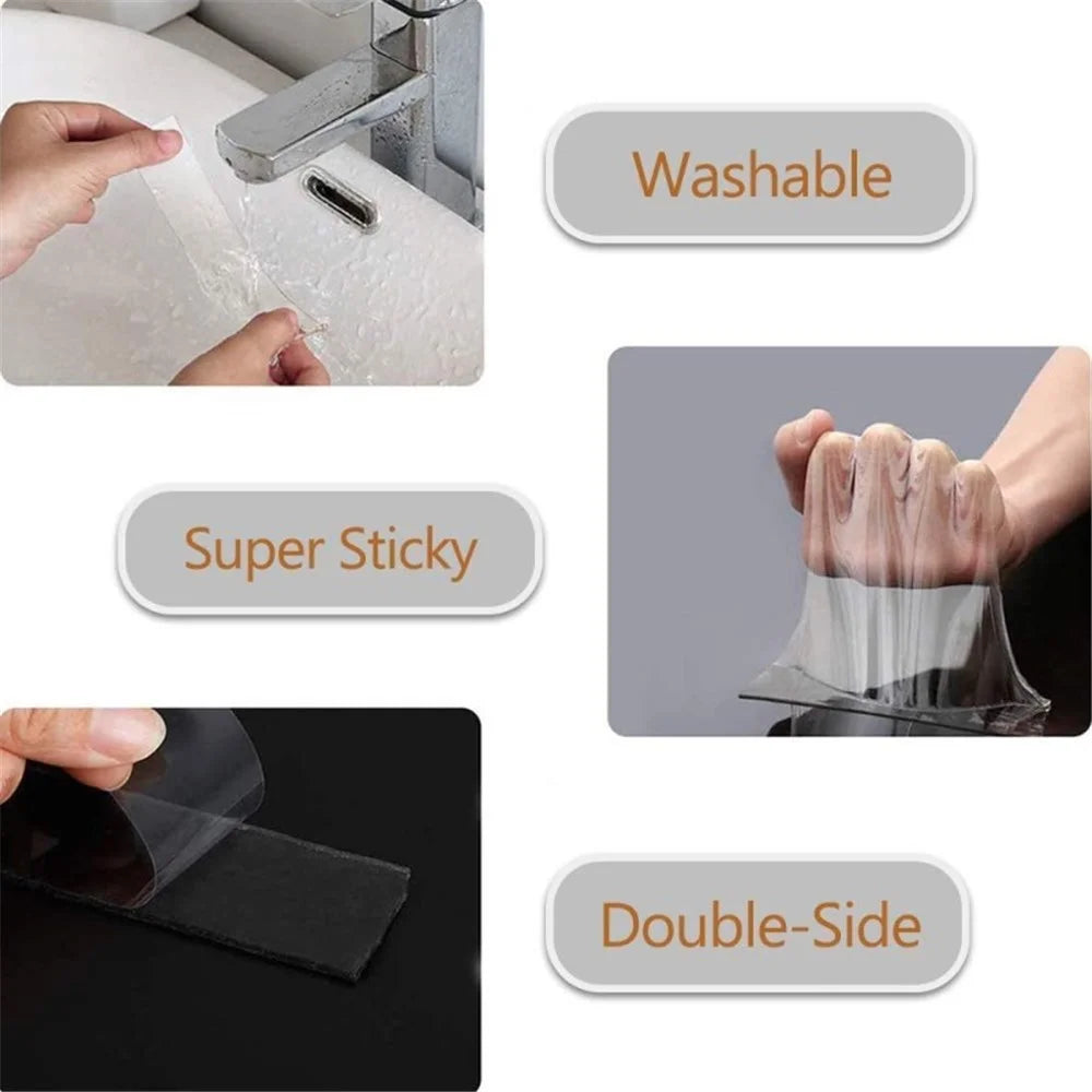 30mmx2mm Dual-Sided Nano Adhesive Tape Sticky Transparent Carpet Wall Tape Sticker, Length: 1m - 2