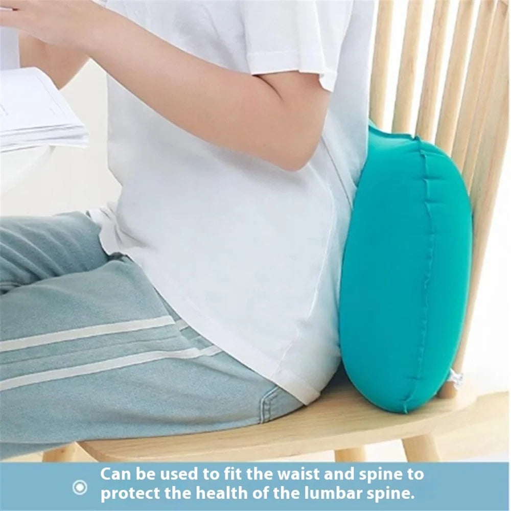 Inflatable Pillow Lumbar Support for Office / Travel / Home Milk Silk Portable Nap Cushion - Green - 4