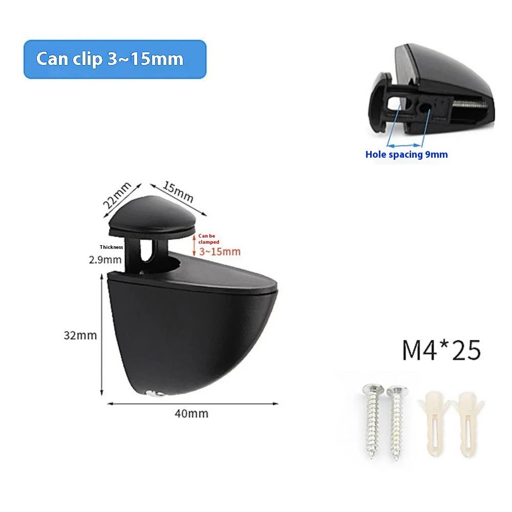 K168 3-15mm Adjustable Glass Shelf Zinc Alloy Clamp Glass Wood Board Fixing Clip Support Bracket - Black - 7
