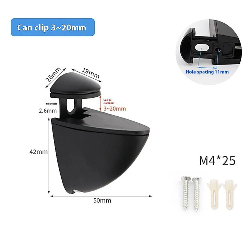K169 3-20mm Adjustable Glass Shelf Zinc Alloy Clamp Glass Wood Board Fixing Clip Support Bracket - Black - 7