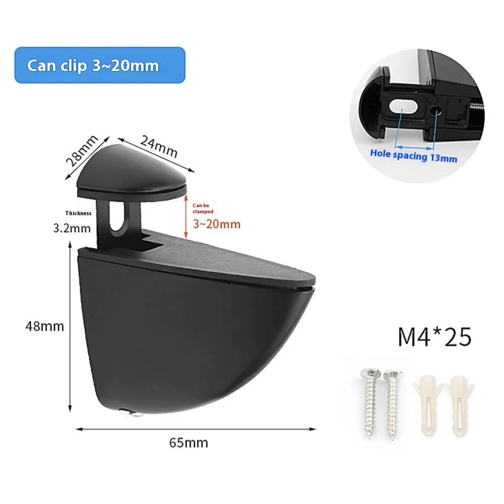 K170 3-20mm Adjustable Glass Shelf Zinc Alloy Clamp Glass Wood Board Fixing Clip Support Bracket - Black - 7