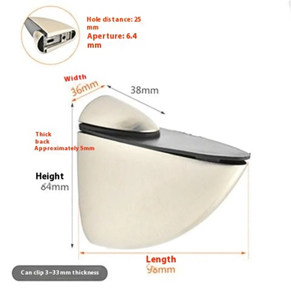 K170-1 3-33mm Adjustable Glass Shelf Zinc Alloy Clamp Glass Wood Board Fixing Clip Support Bracket - Brushed - 7