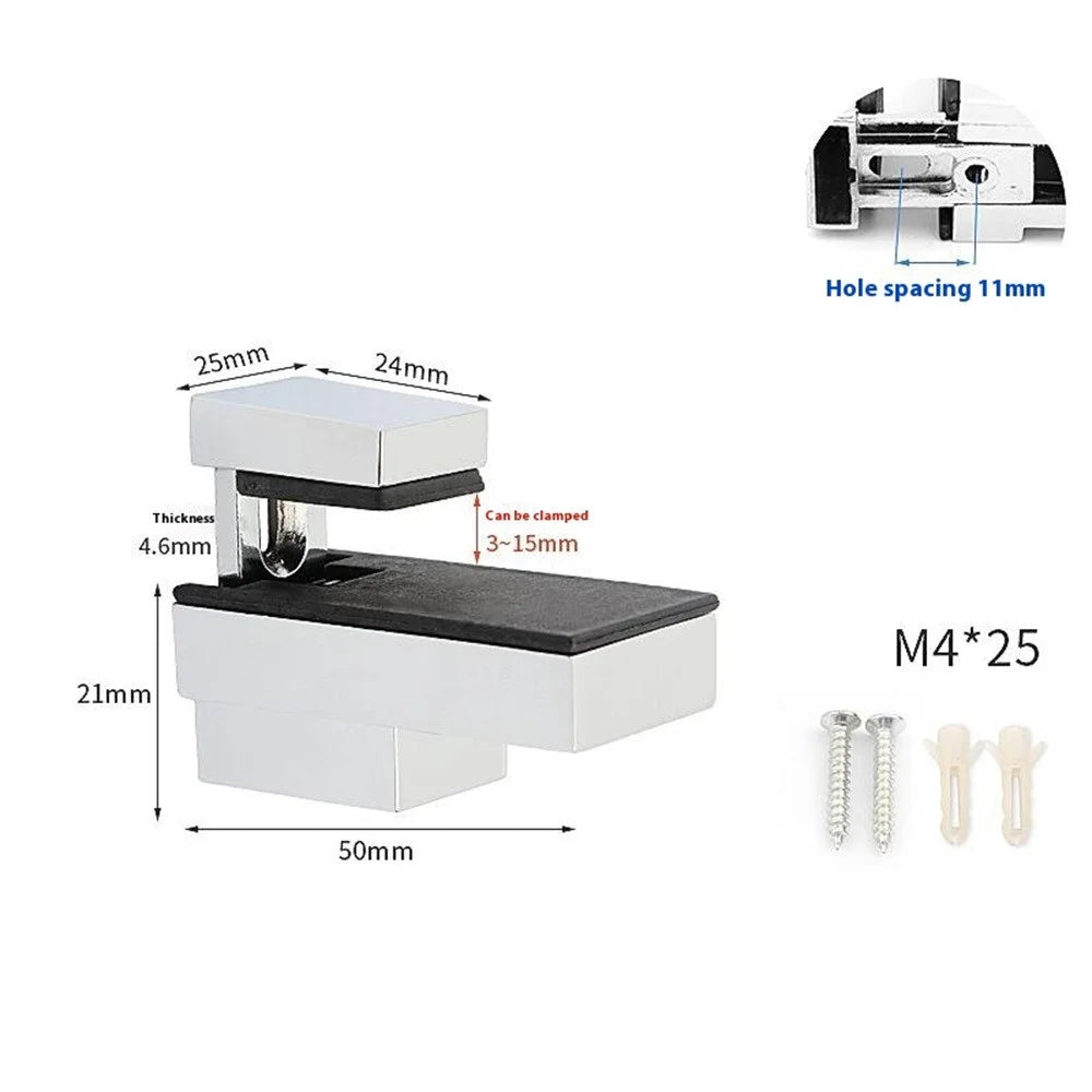 K826 Adjustable Glass Shelf Fixed Holder Zinc Alloy Support Clamp Arc-Mouth Clip (Clamping Thickness: 3 - 15mm) - Bright - 2