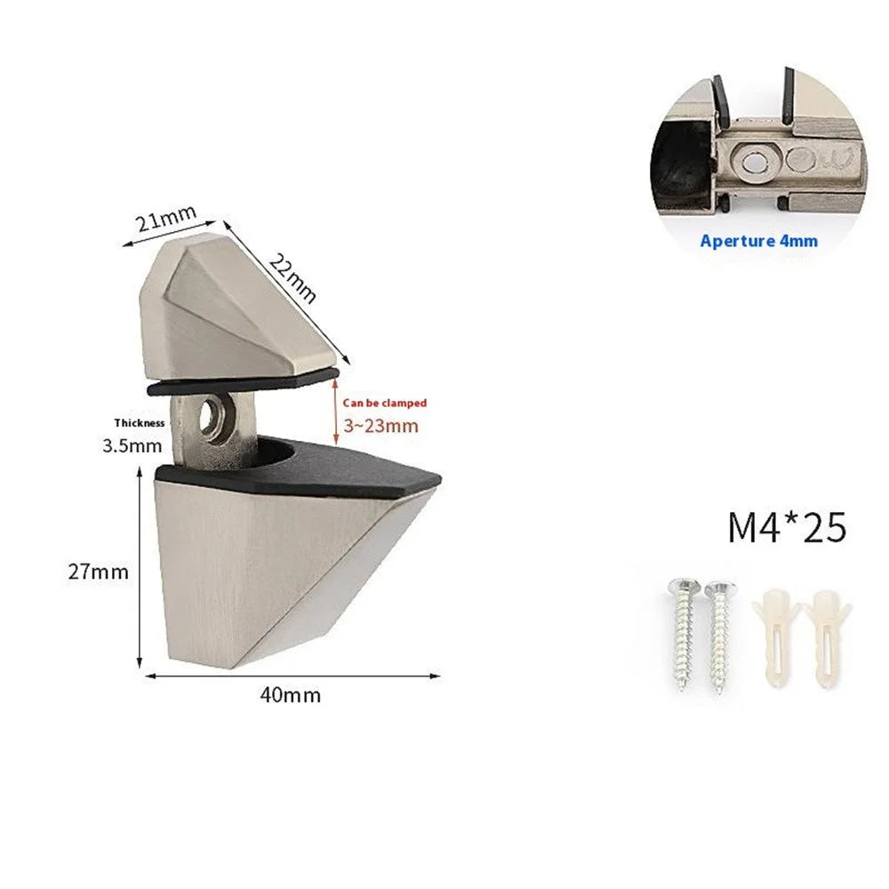 K165 Adjustable Glass Shelf Clamp Zinc Alloy Board Support Bracket Arc-Mouth Clip (Clamping Thickness: 3 - 23mm) - Brushed - 7