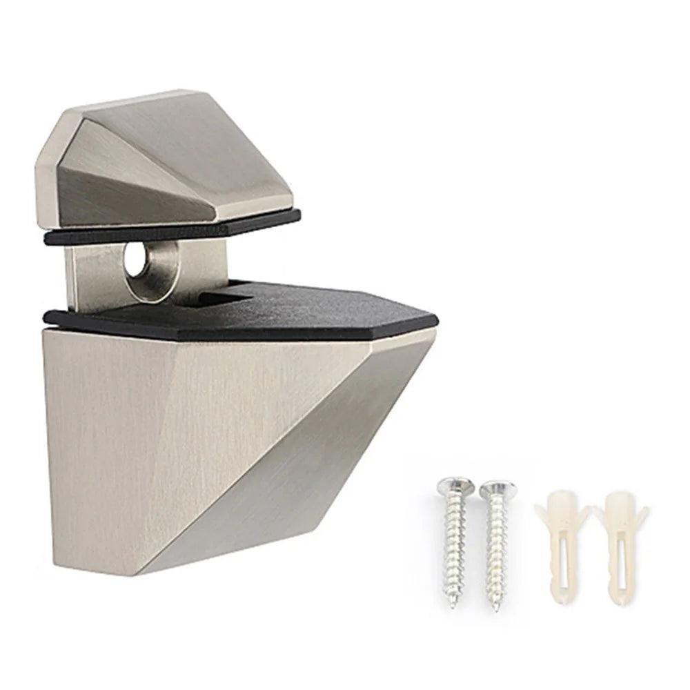 K166 Adjustable Glass Shelf Clamp Zinc Alloy Wood Panel Bracket Support Arc-Mouth Clip (Clamping Thickness: 3 - 22mm) - Brushed - 1