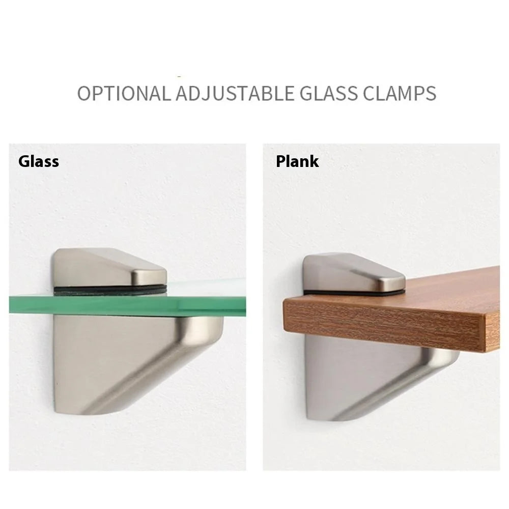 K166 Adjustable Glass Shelf Clamp Zinc Alloy Wood Panel Bracket Support Arc-Mouth Clip (Clamping Thickness: 3 - 22mm) - Brushed - 6