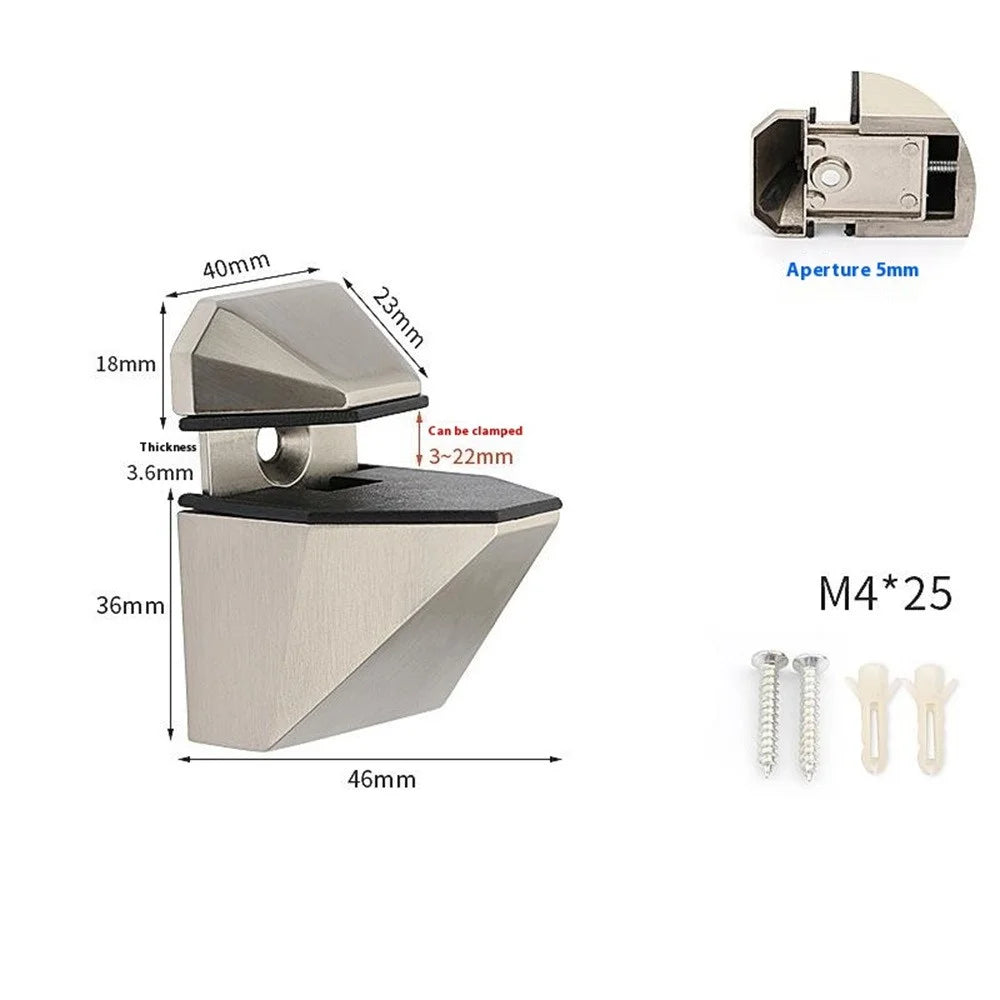 K166 Adjustable Glass Shelf Clamp Zinc Alloy Wood Panel Bracket Support Arc-Mouth Clip (Clamping Thickness: 3 - 22mm) - Brushed - 7