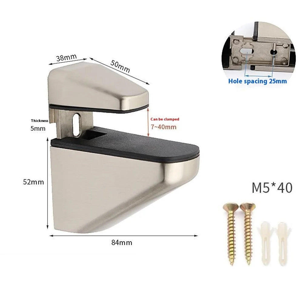 K854 Adjustable Glass Shelf Clamp Extra Large Zinc Alloy Board Support Bracket Arched Mouth Clip (Clamping Thickness: 7 - 40mm) - Brushed - 7