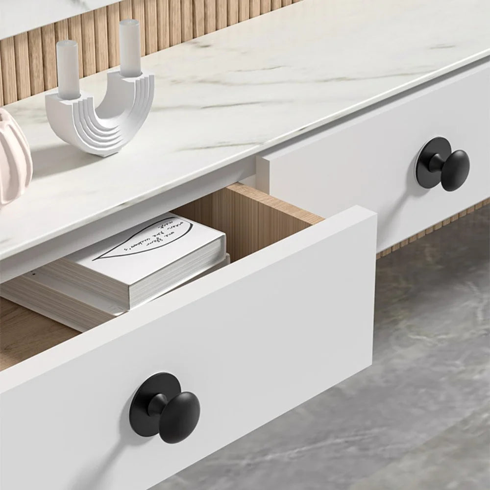 Stainless Steel No-Drill Furniture Cabinet Door Handle Adhesive Round Drawer Pull Knob - Black - 2
