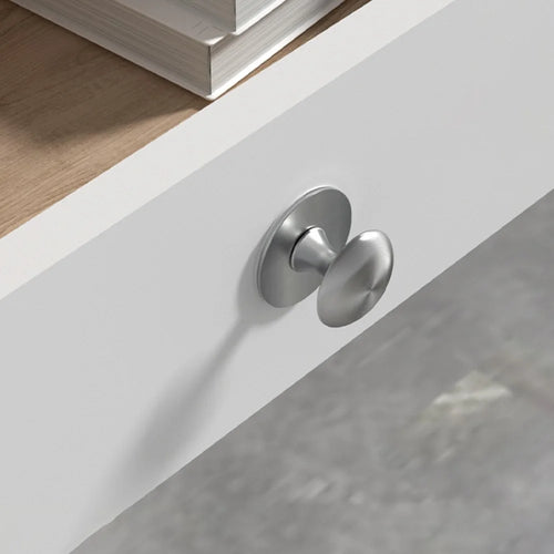 Stainless Steel No-Drill Furniture Cabinet Door Handle Adhesive Round Drawer Pull Knob - Brushed Silver - 1