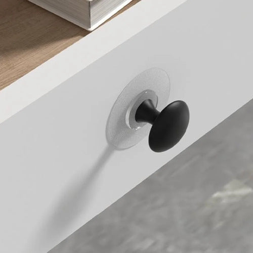 No-Drill Cabinet Handle Drawer Pull Adhesive Round Knob with Clear Base for Furniture / Glass Door - Black - 1