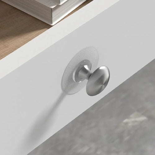 No Drill Cabinet Handle Adhesive Drawer Knob with Brushed Silver Clear Base Round Pull Single Hole for Glass Door Furniture - 1