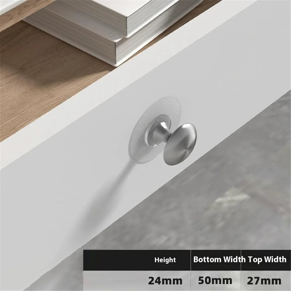 No Drill Cabinet Handle Adhesive Drawer Knob with Brushed Silver Clear Base Round Pull Single Hole for Glass Door Furniture - 2