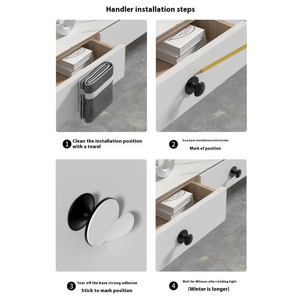 Adhesive Cabinet Handles with Clear Base Round Drawer Pulls No Drill Furniture Knobs Stainless Steel - Tarnish - 6