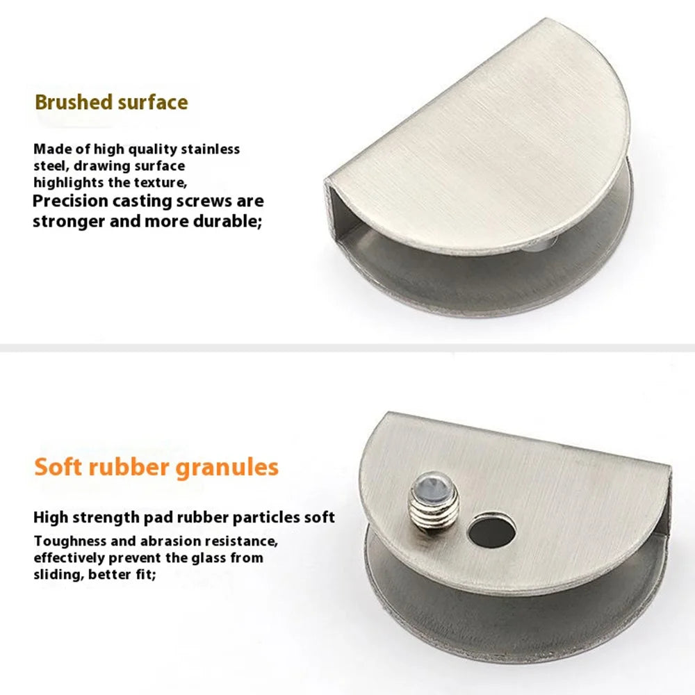 2Pcs 304 Stainless Steel Glass Clamp for 8-10mm Thickness Glass Shelf Bracket Semi-Circular Clamp - 7